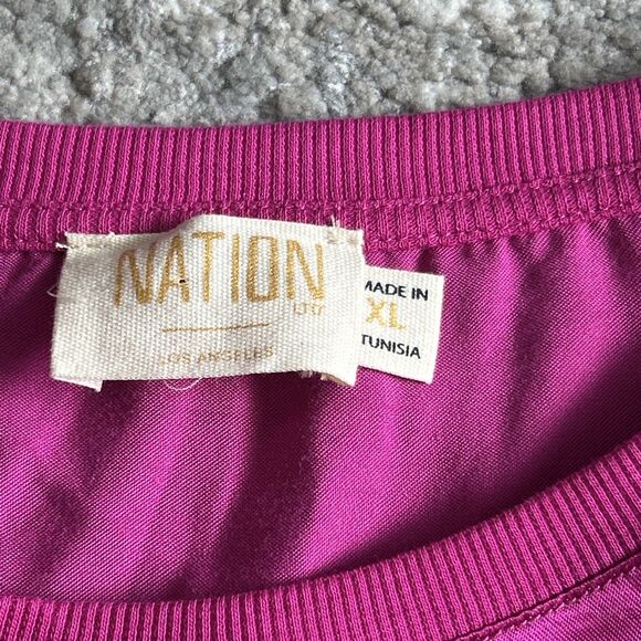 Nation LTD Blouse Womens XL Shirt Donna Bell Sleeve Top Miss Magenta Silky Satin - Picture 3 of 11